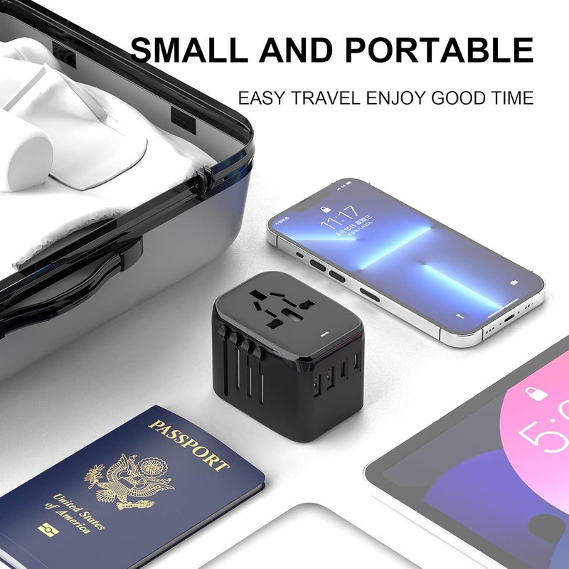VYLEE Universal Travel Adapter, 5 in 1 International Power Adapter, 3.5A 2xUSB-A and 2xUSB C Wall Charger, Worldwide Travel Essentials Plug for Europe USA UK AUS Asia (Black) - Image 5
